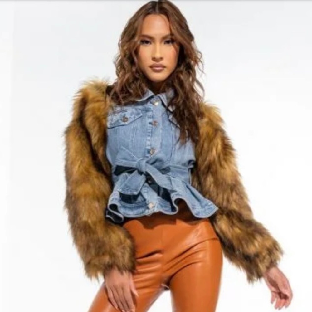 Azalea Wang Faux Fur Denim Jacket